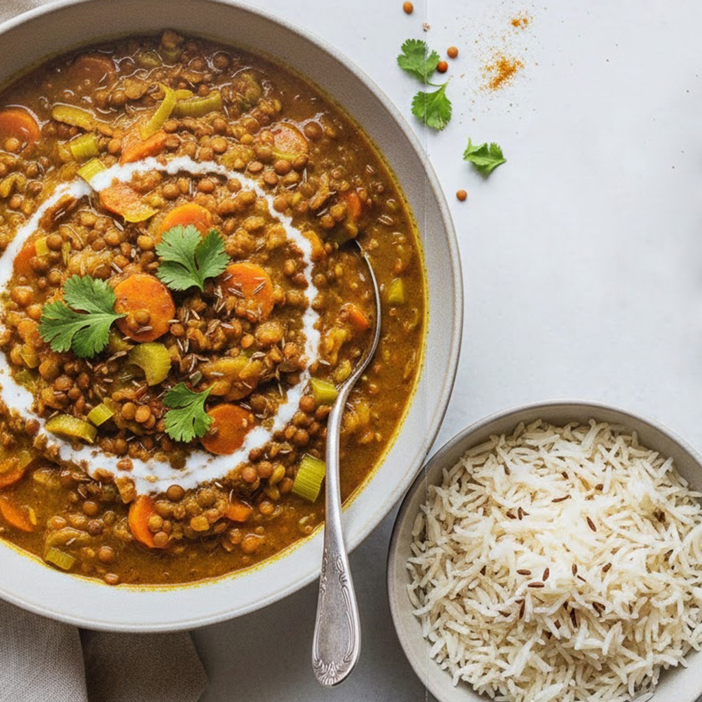 Winterliches Linsencurry mit Basmatireis – Herzhaft, wärmend und ein aromatischer Genuss für kalte Tage!